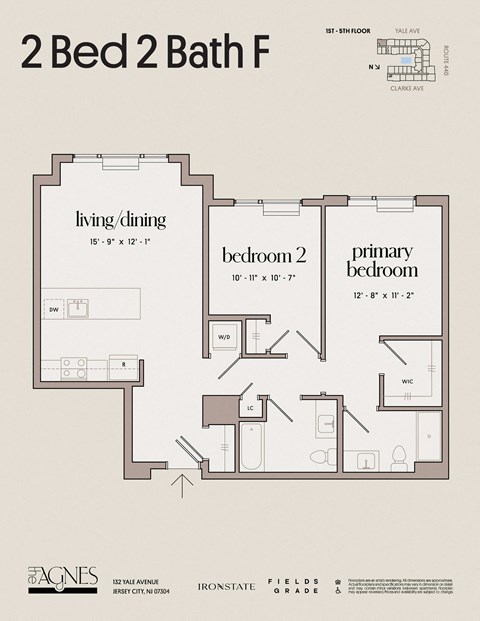 Floor plan for 2 beds, 2 baths, 1038 sqft